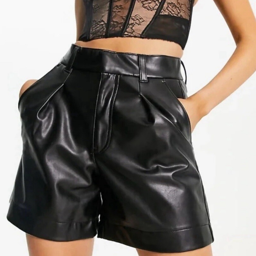 Abercrombie & Fitch Black High-Waist Faux Leather Shorts